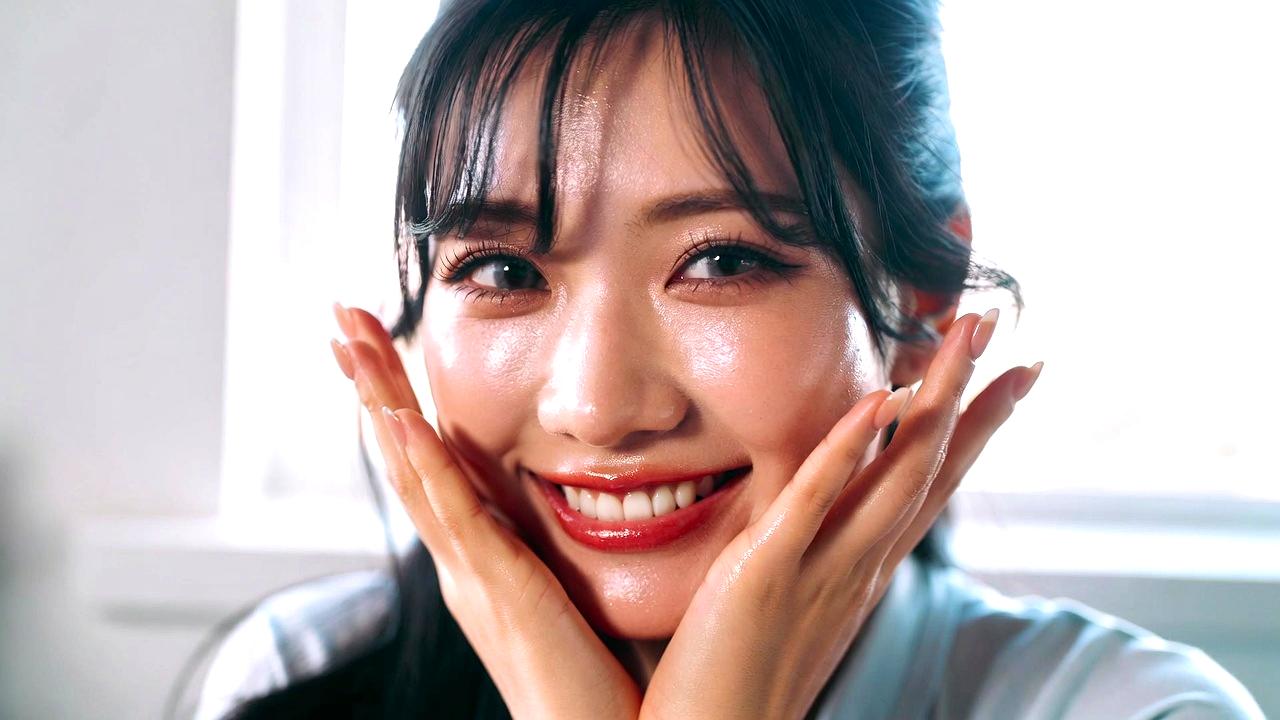 朝の光を浴びながらスキンケアをする女性の様子