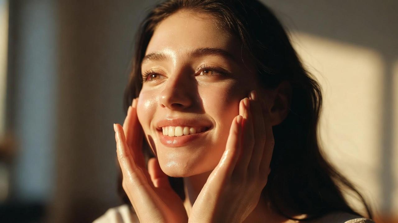 紫外線対策とスキンケアで透明感のある若々しい肌を目指す大人女性のイメージ