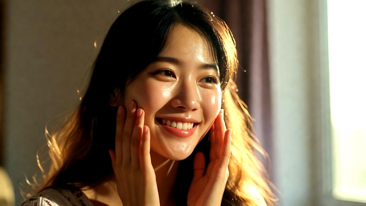 お風呂上がりにハンドケアをして手の甲のシワをケアする様子