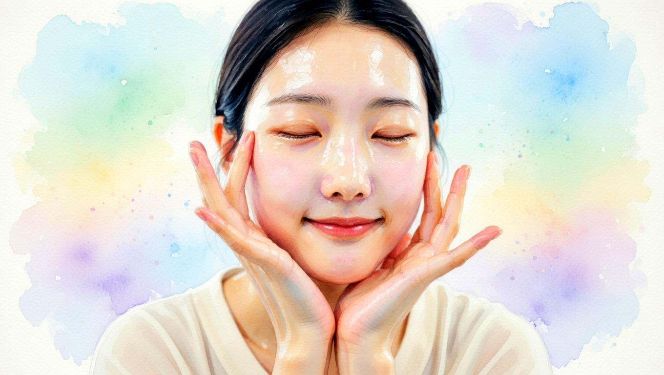 夜のナイトルーティンで目元ケアをしている落ち着いた女性