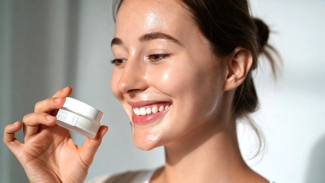 寝る前に丁寧に保湿ケアをする女性の様子