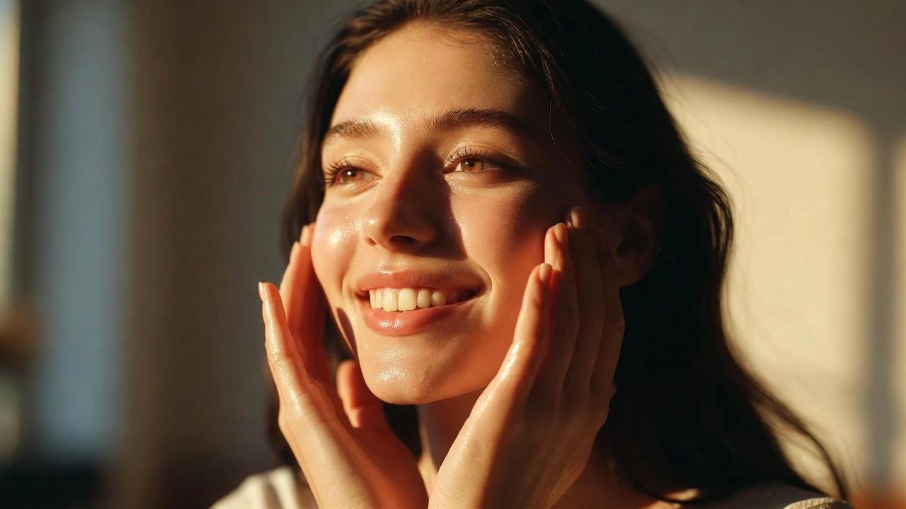 夜のリラックスタイムにスキンケアをする女性の落ち着いた雰囲気