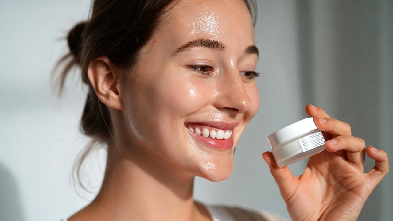 洗顔後すぐに化粧水をなじませる女性の手元