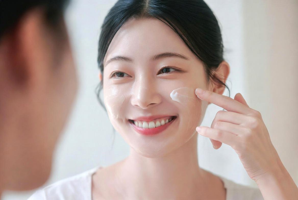 フェイスマスクと美容液で目元に集中ケアする様子