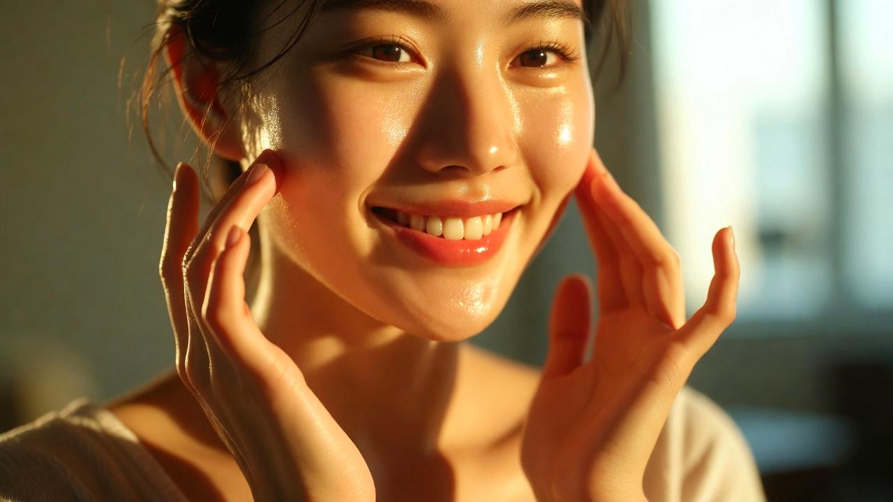 透明感のある美肌で自信に満ちた大人女性のナチュラルなイメージ