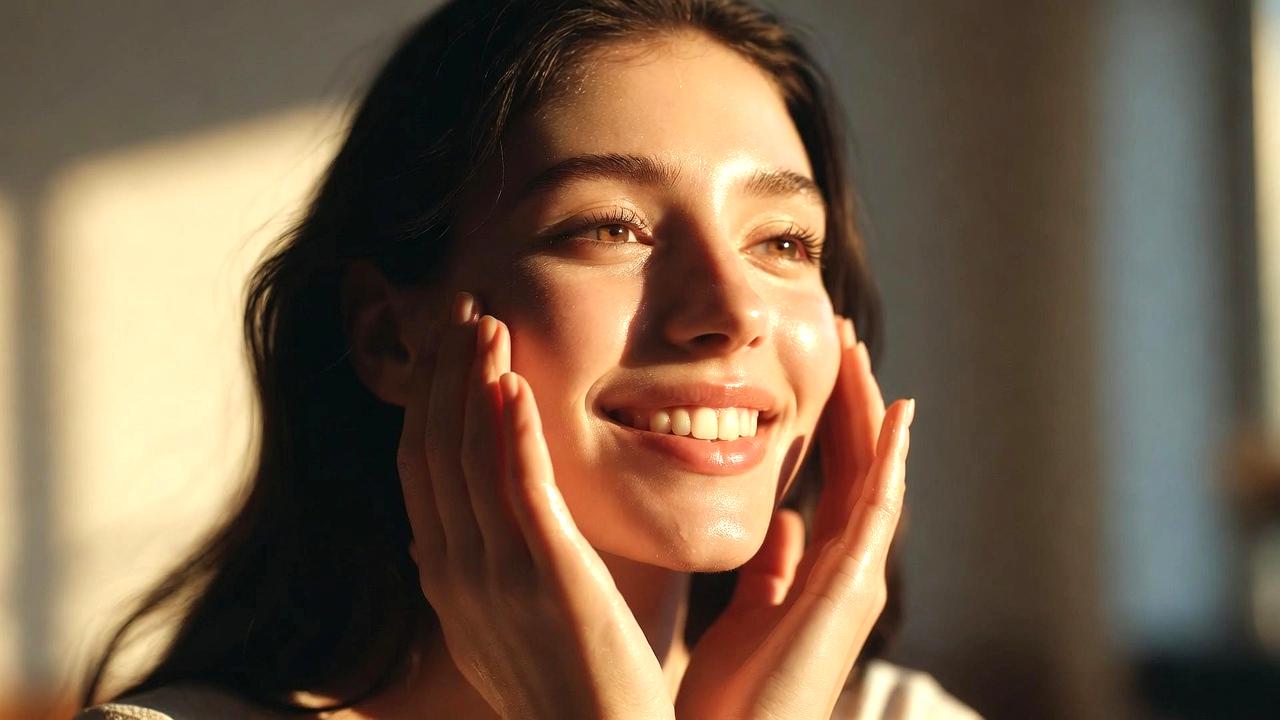 メイクの上から紫外線対策をして美肌をキープする女性のイメージ