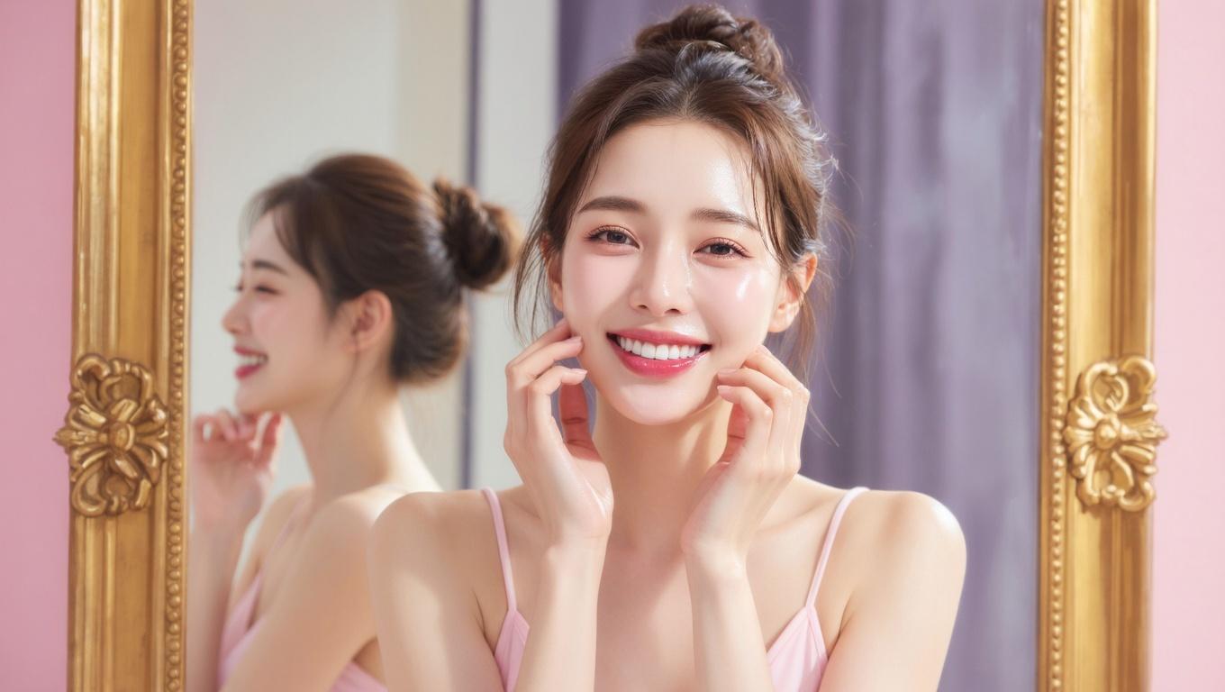 ナチュラルな血色リップケアを行う女性のクローズアップ