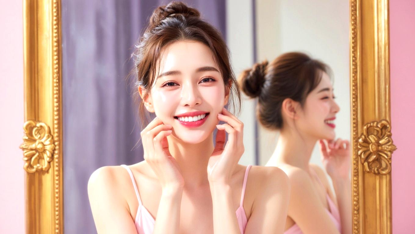 洗面台で手早く身支度を整える洗練された女性の朝の風景