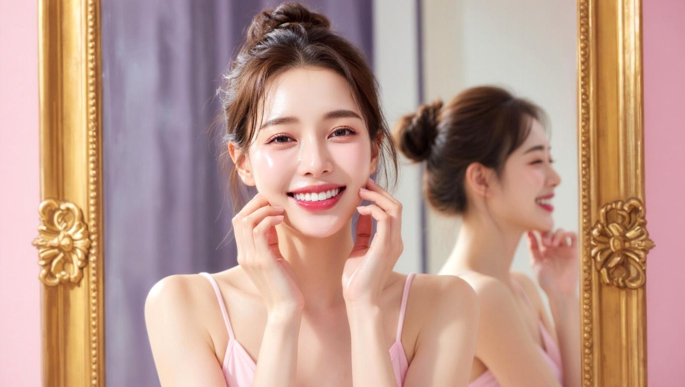 ナイアシンアミド配合スキンケアを手に取る大人女性のイメージ