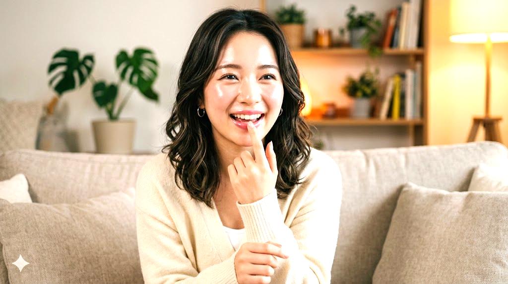 蒸しタオルで唇がふっくら潤い血色が良くなるイメージ