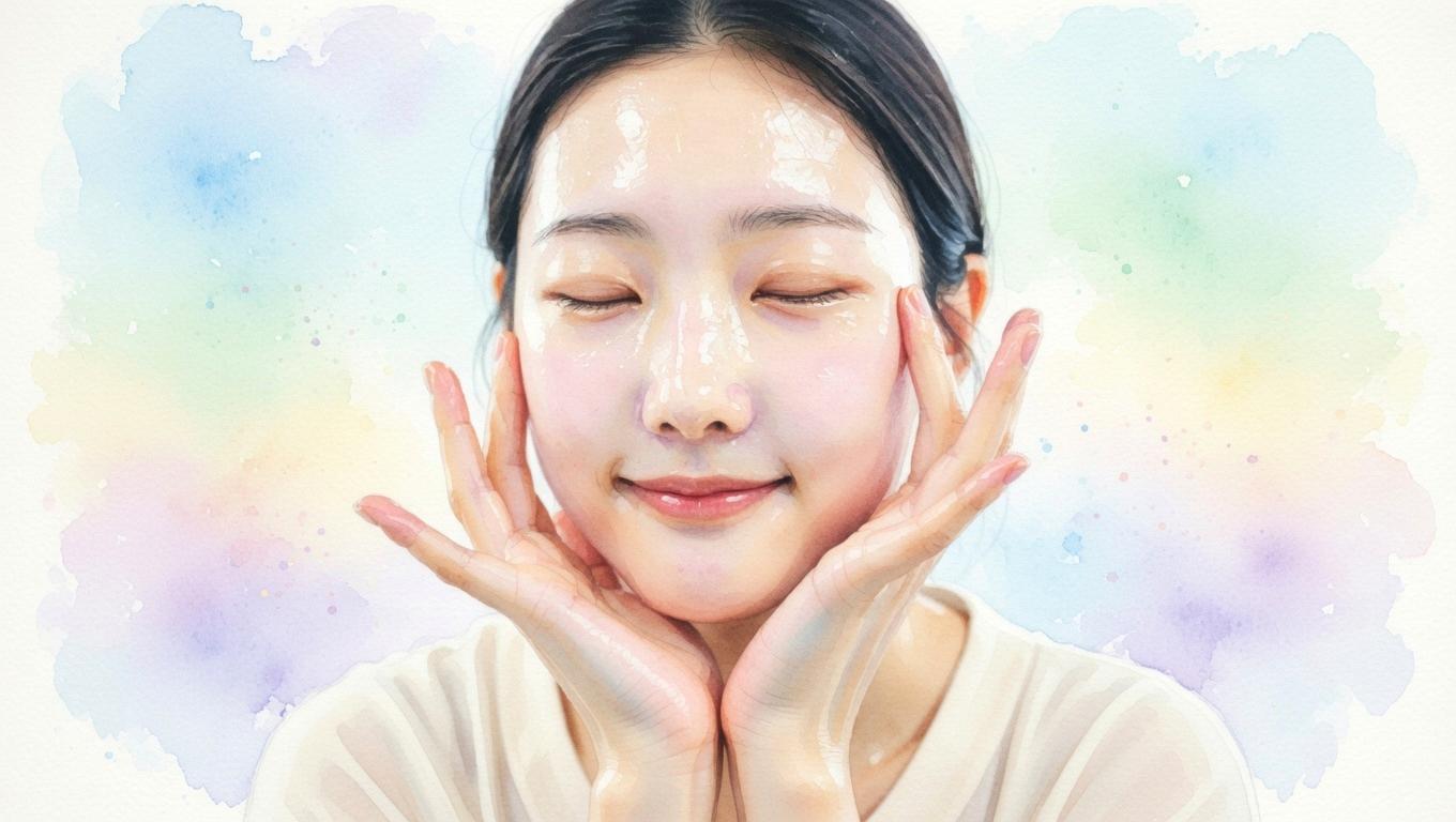 朝と夜のスキンケアルーティンで肌を整える女性のイメージ