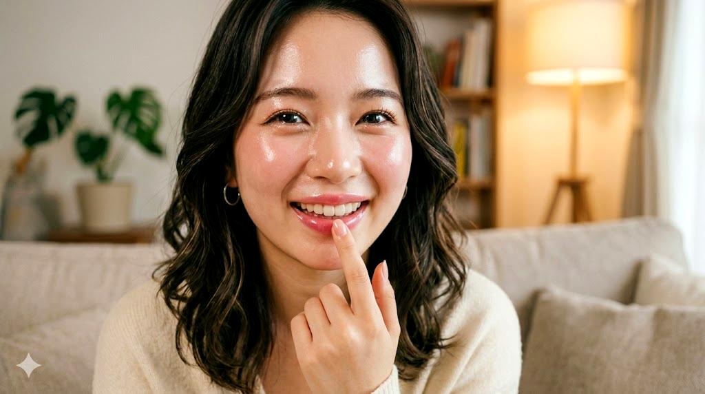 指で優しく唇をマッサージする様子