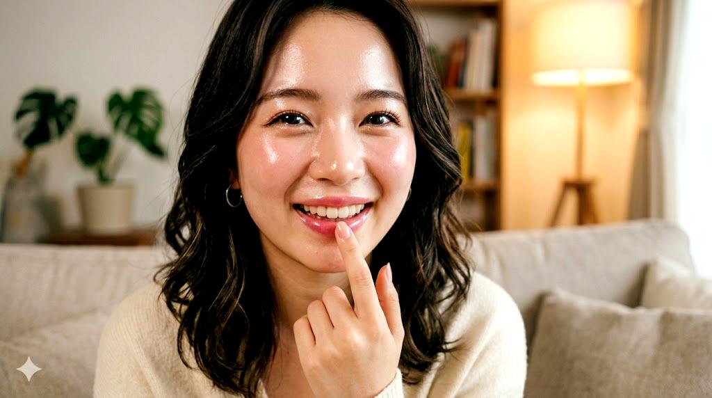 丁寧にリップケアをすることで潤いのある唇になるイメージ