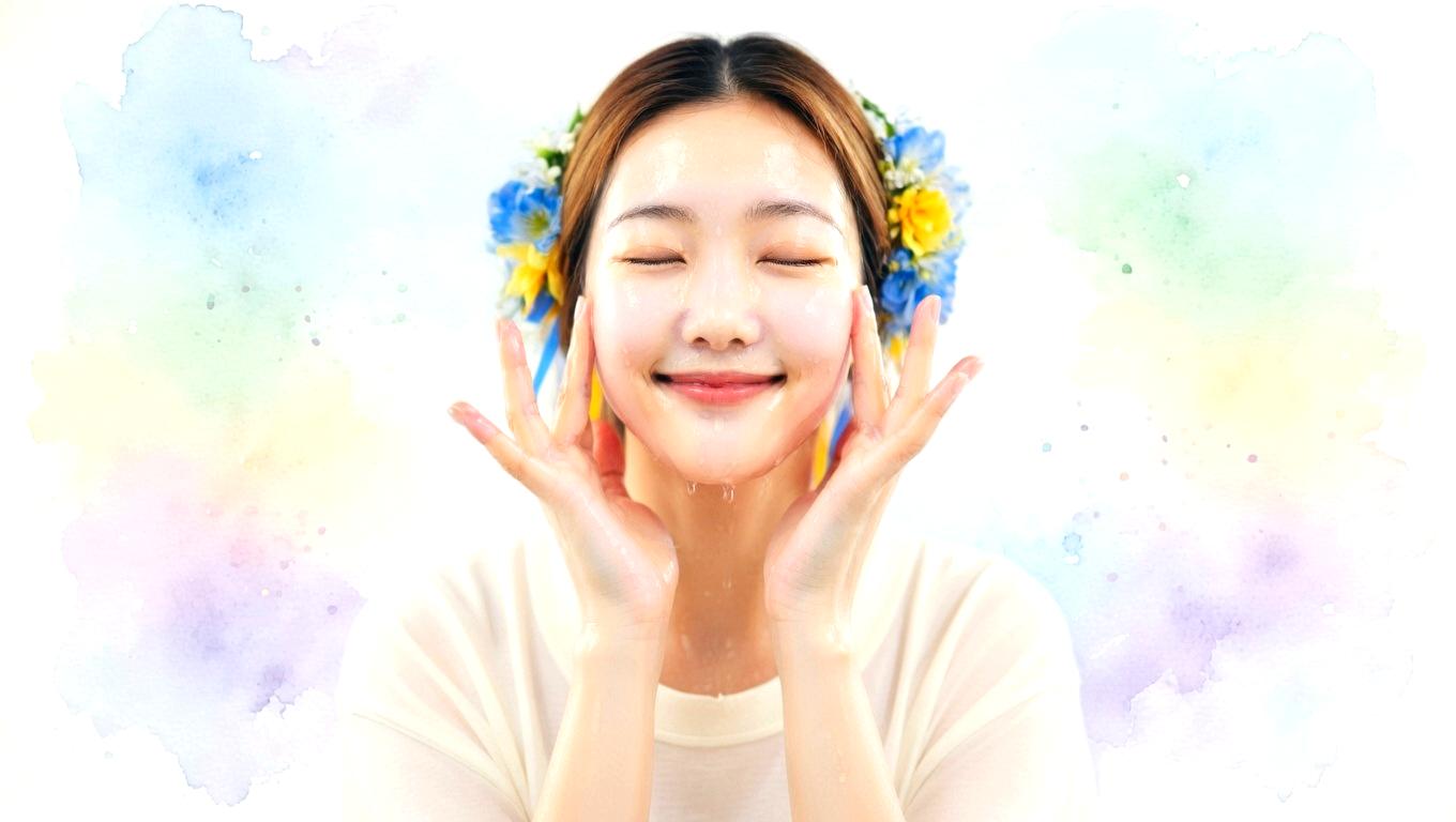 韓国コスメの美容液を使って水光肌を目指すスキンケアイメージ