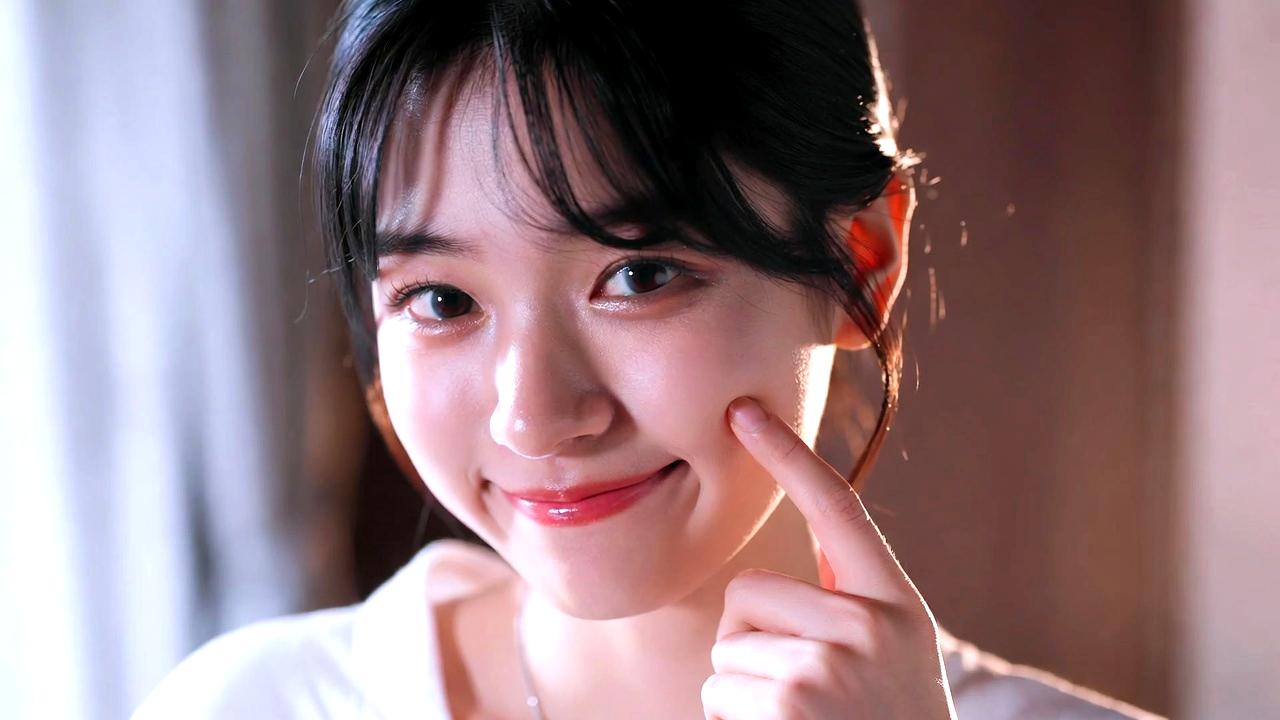 頬や鼻筋にハイライトを入れてツヤを出すメイクシーン