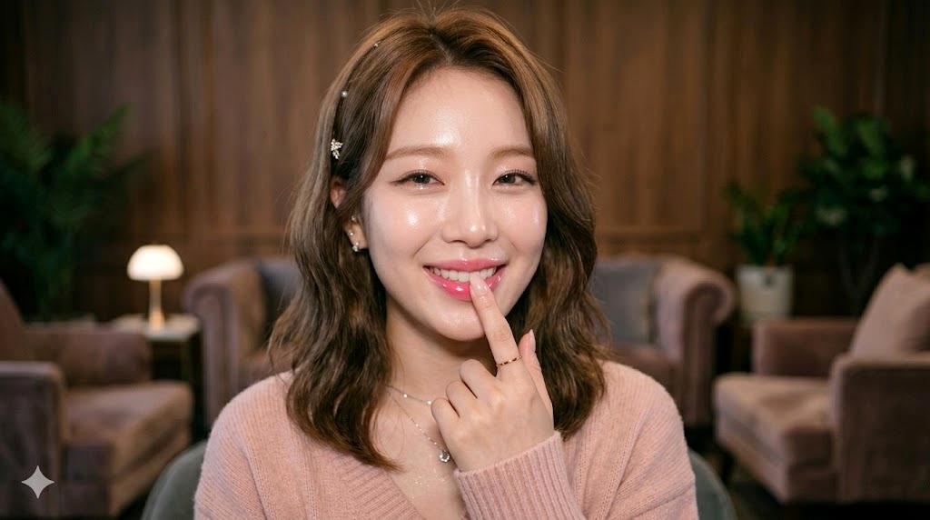 リップクリームで唇を保湿しツヤを与える様子