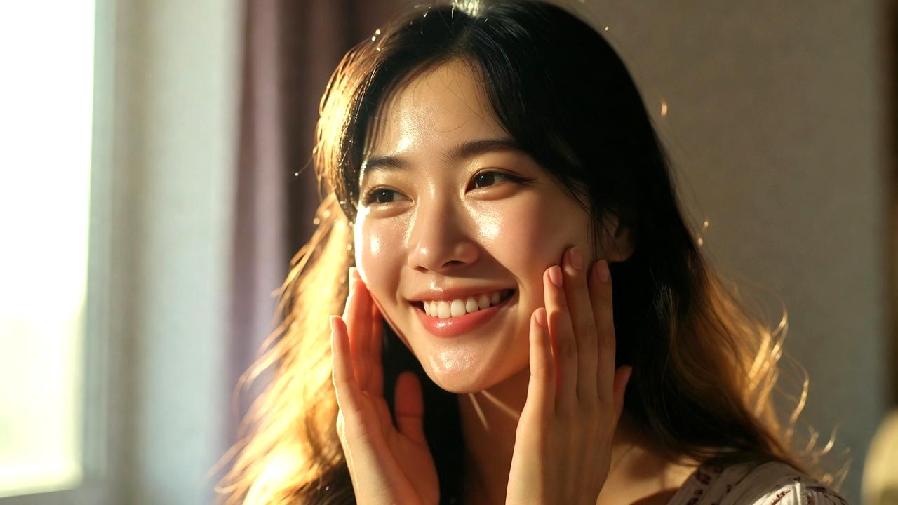 内側から輝く水光肌をイメージした美しい肌のイラスト