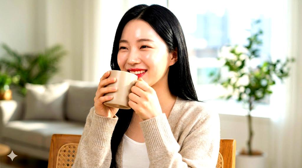 朝と夜のティーカップでドクダミ茶を飲む美容ルーティンのイメージ