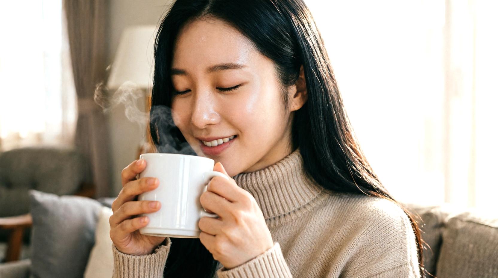 透明感のある肌とハーブティーで整う美容習慣のイメージ