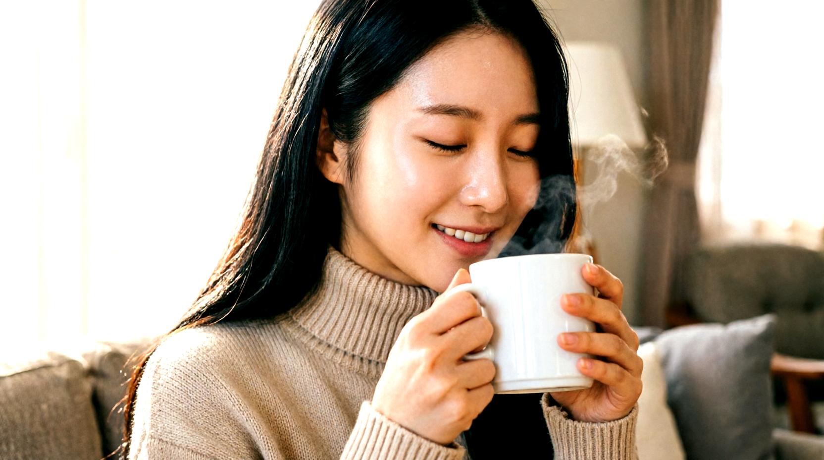 おしゃれなカフェでデカフェメニューを選ぶ女性