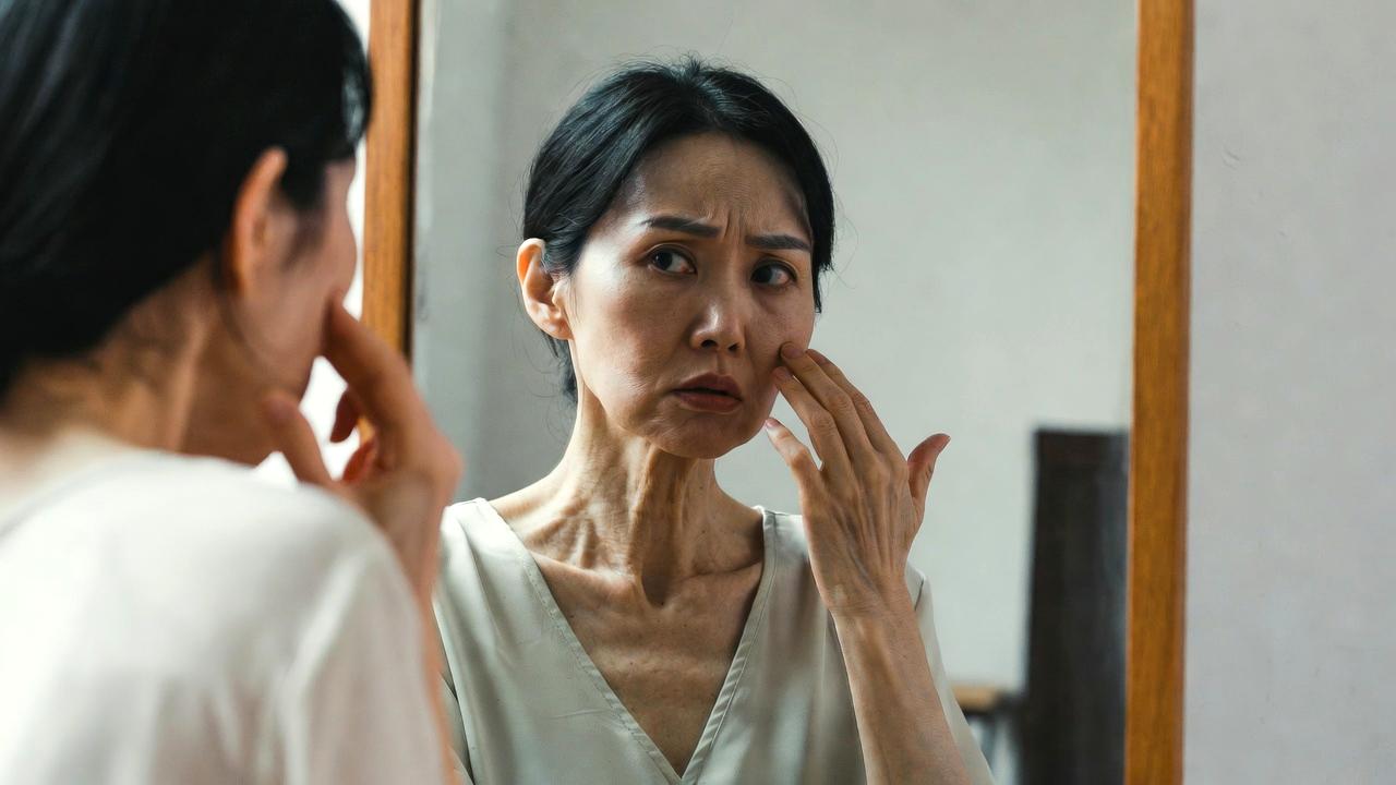 タンパク質過多による肌荒れサインをチェックする女性のイメージ