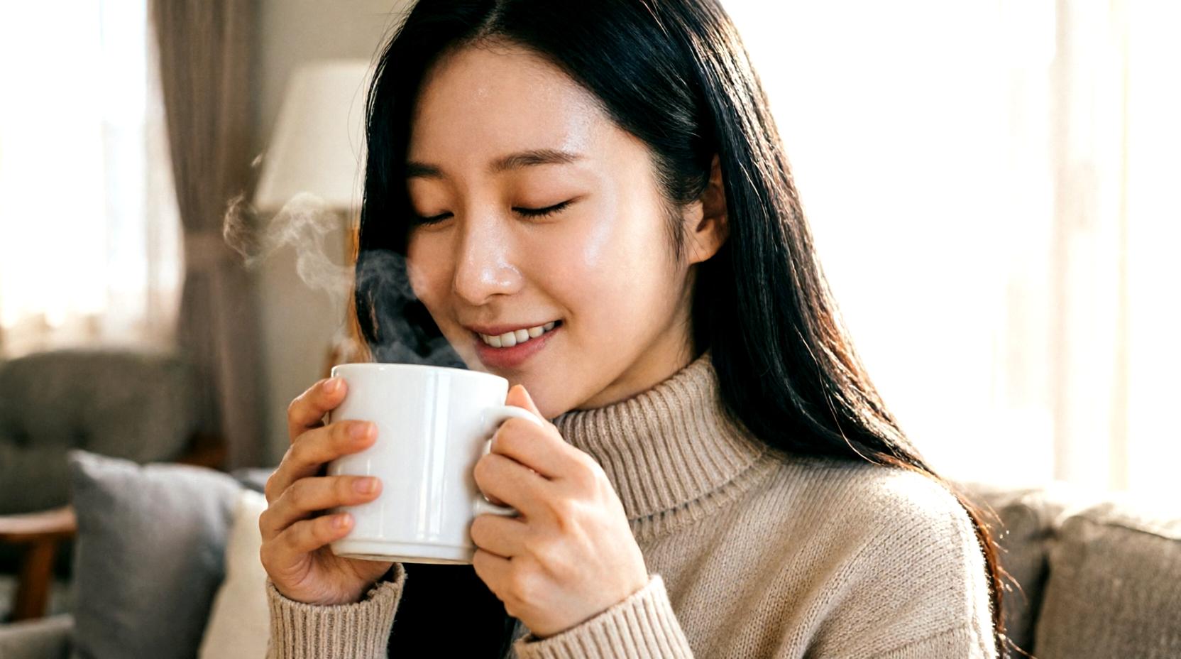 白湯を取り入れて内側から美しく整う大人の女性のナチュラル美容イメージ
