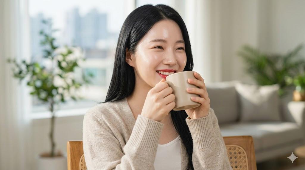 朝にプロテインを飲む女性と美容習慣