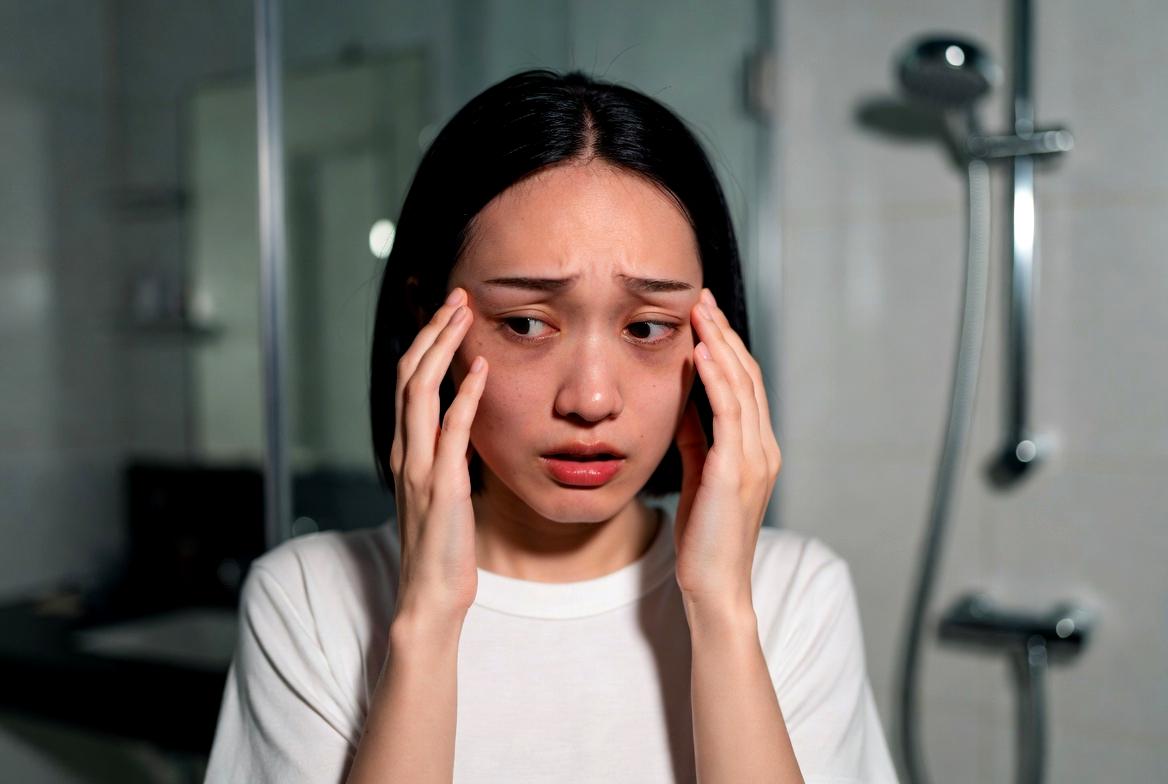 日常の習慣が目元のしわを悪化させる様子
