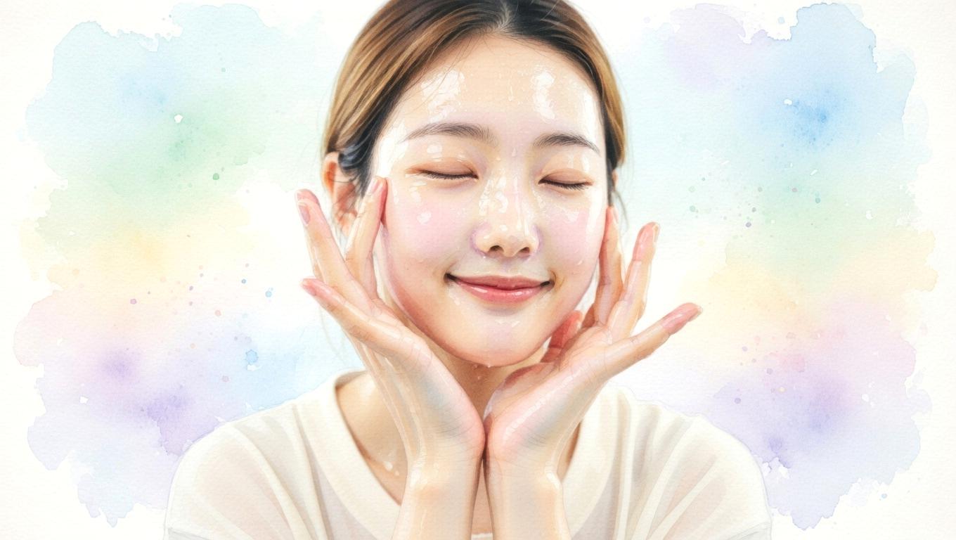 アイクリームを薬指で優しく目元に塗るスキンケア動作