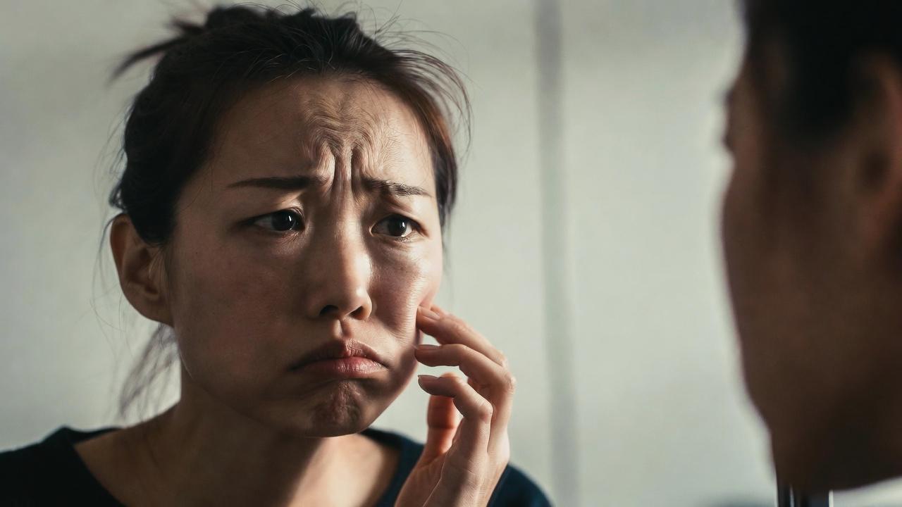 スマホを見ながら疲れた手を眺める女性のナイトルーティン風景