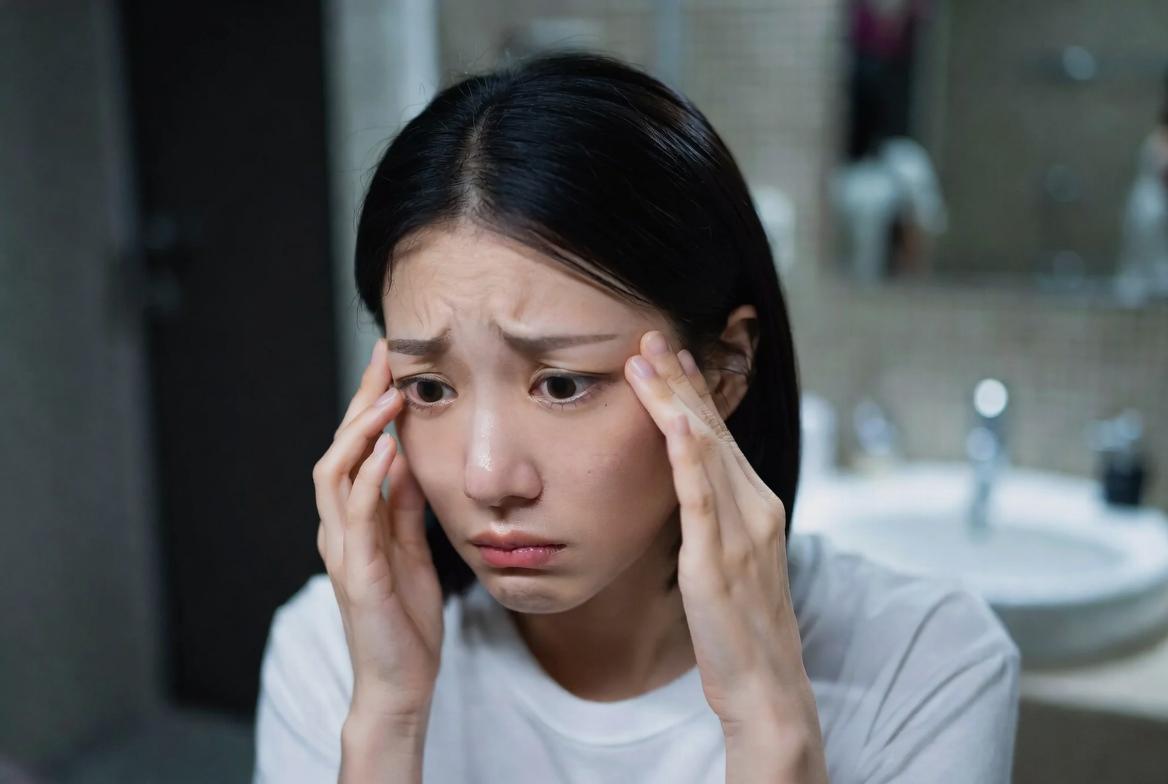 笑顔のときに目尻にできるしわを気にする女性のクローズアップ
