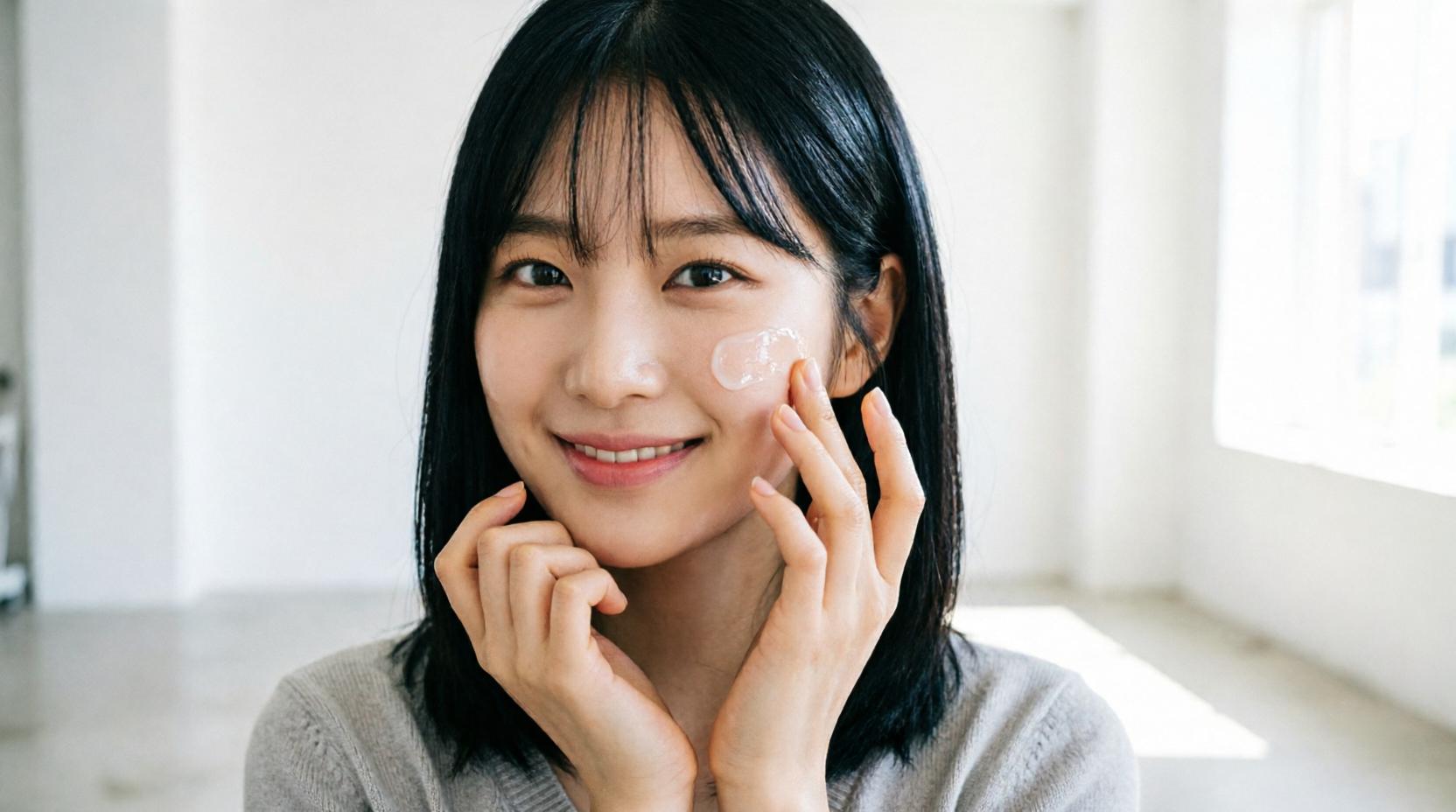 目元のハリを保つためのクレンジング剤を選ぶ女性の手元の写真