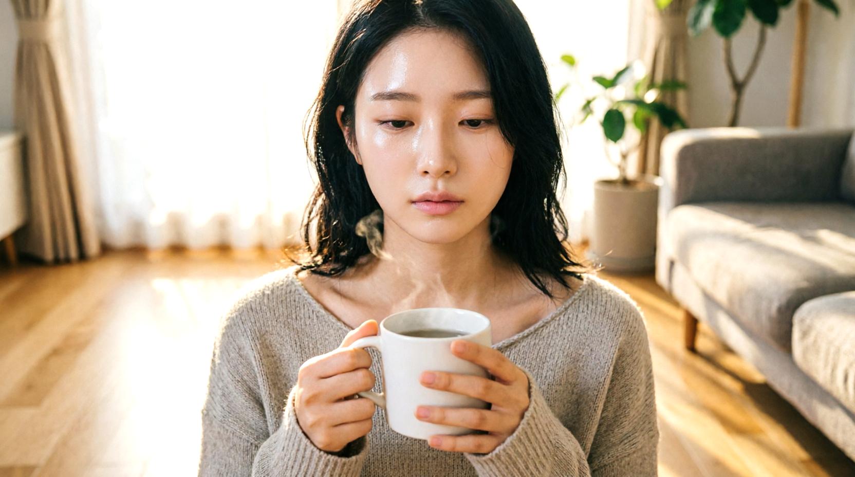 ドクダミ茶がカップに注がれリラックスしている雰囲気