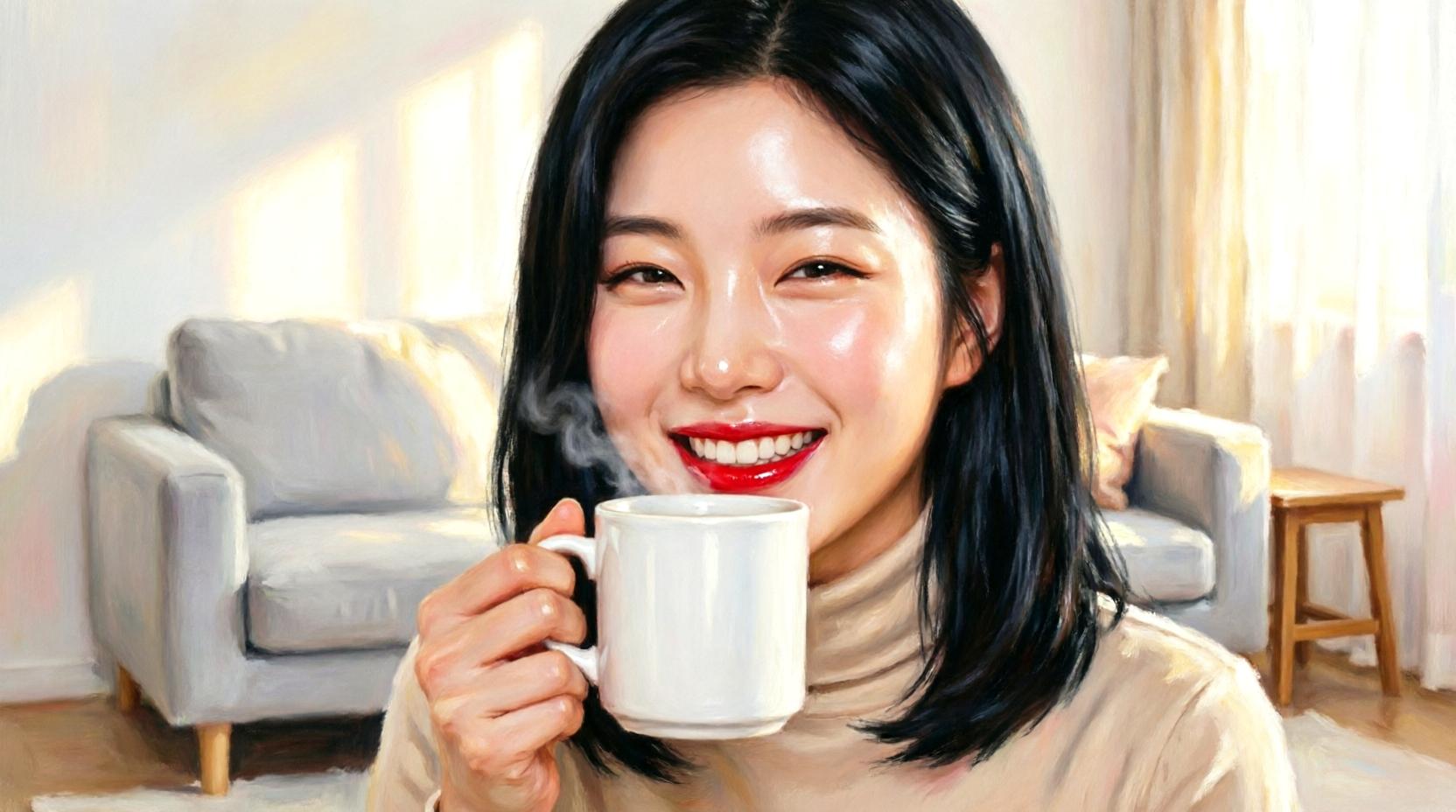 白湯をカップに注いでいるシンプルで清潔感のある朝のイメージ