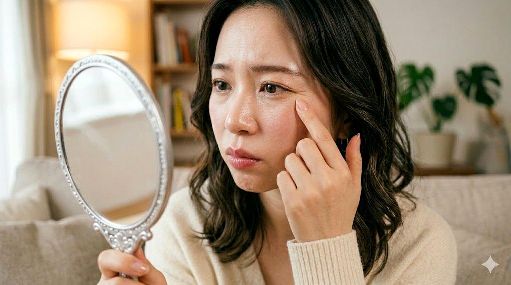 美しい肌を保つための美容習慣をまとめた女性の写真
