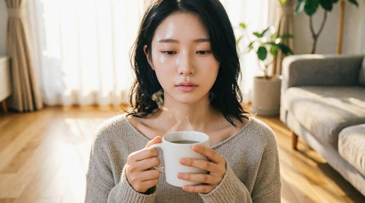 白湯と美容習慣を組み合わせて過ごす女性の姿