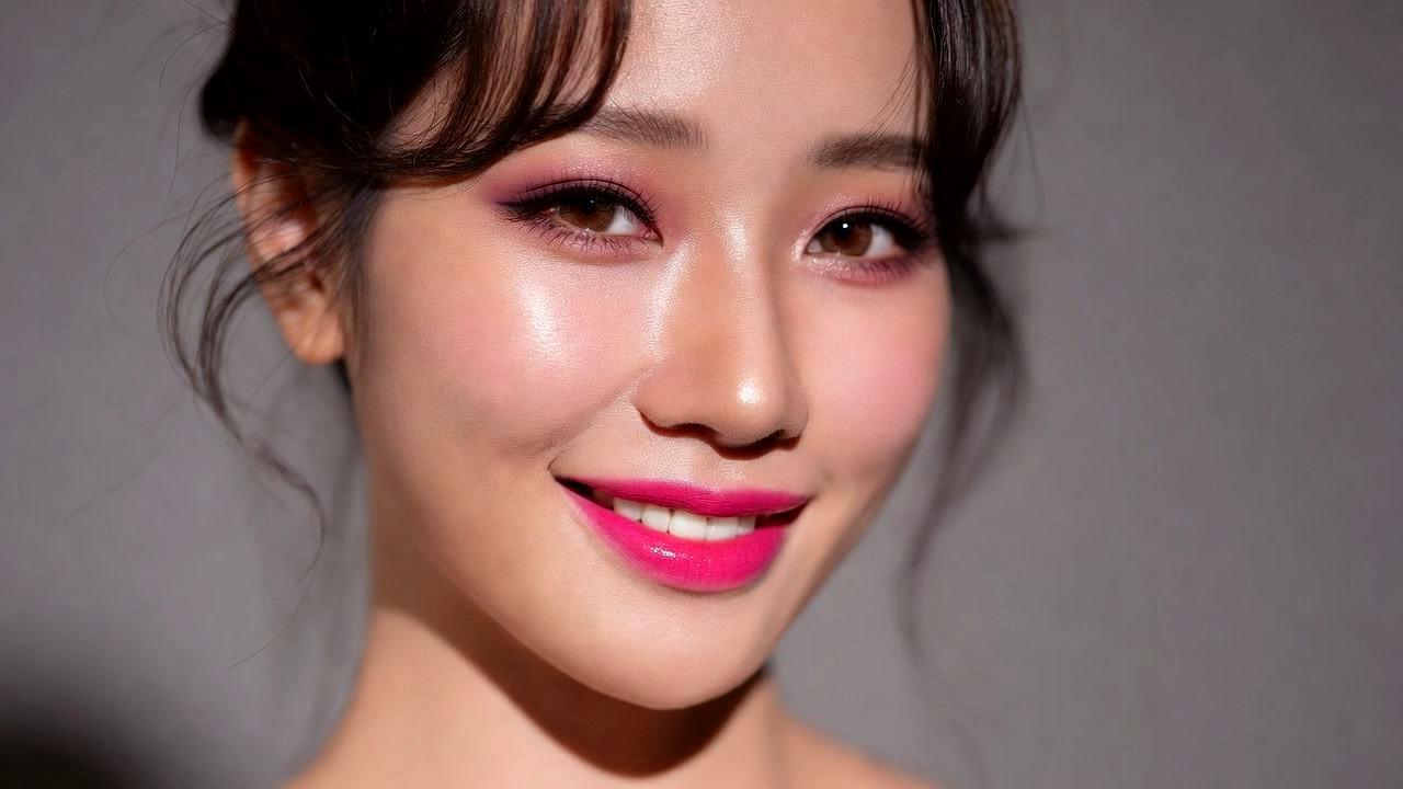 40代女性が自然なファンデーションとリップでナチュラルメイクをしている様子