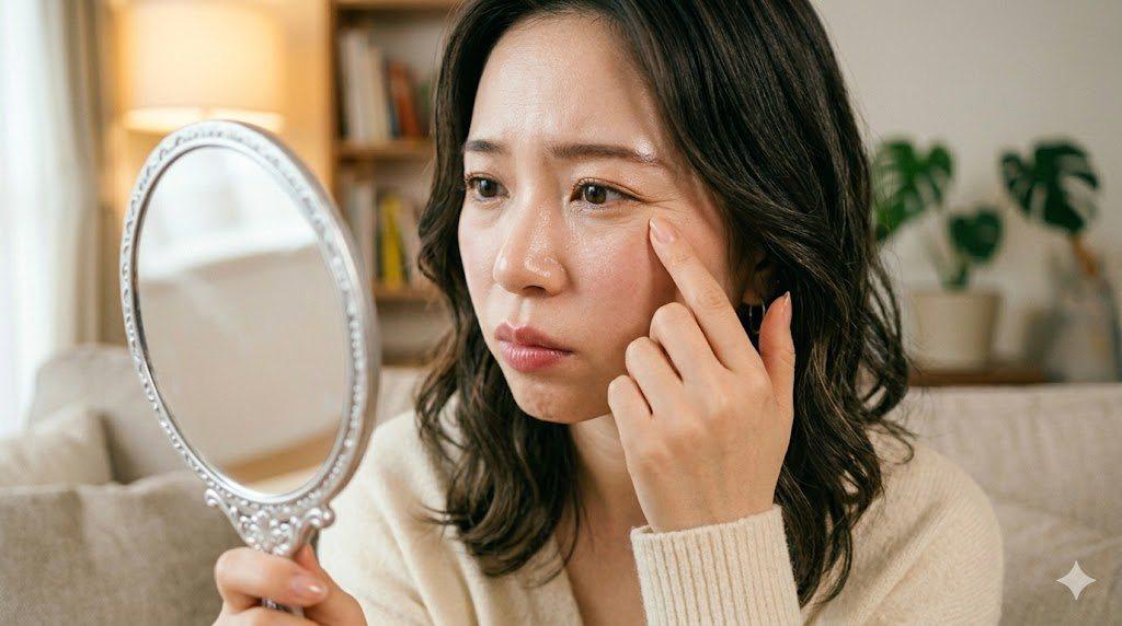 乾燥した肌と大人ニキビの関係をイメージしたスキンケアシーン