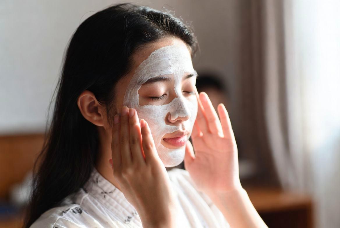 なめらかな肌を目指してクレイパックを使用する女性の様子