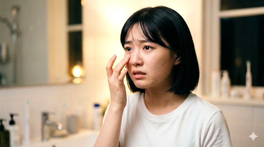 目尻を優しくマッサージする女性