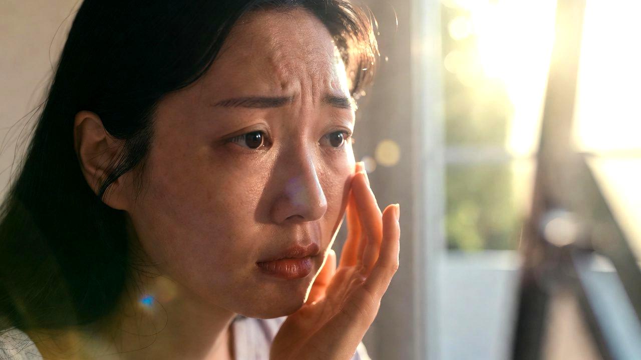 ニキビ肌に合う日焼け止め成分を確認する女性