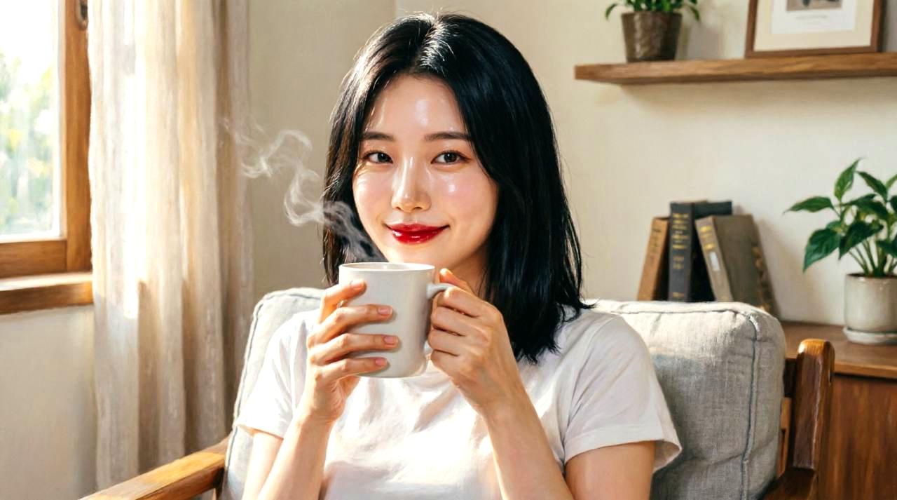 昼休みに温かい白湯を飲む美容習慣のイメージ