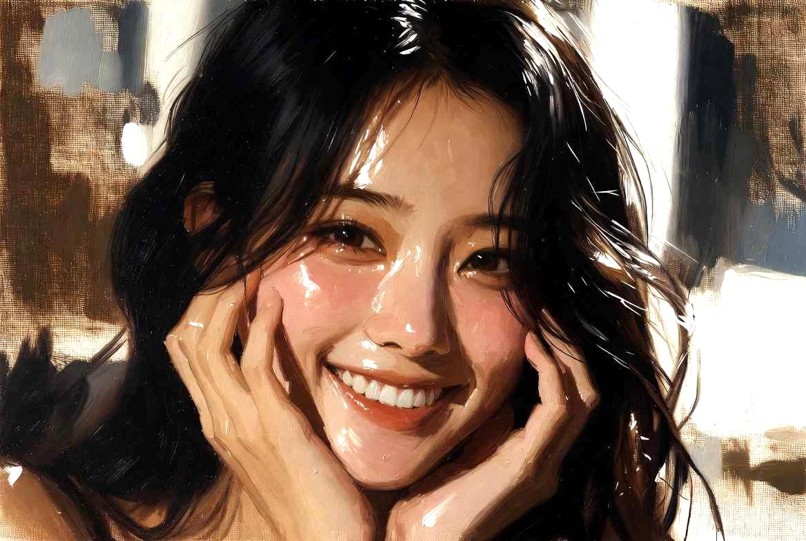 化粧水で肌を保湿している女性の顔
