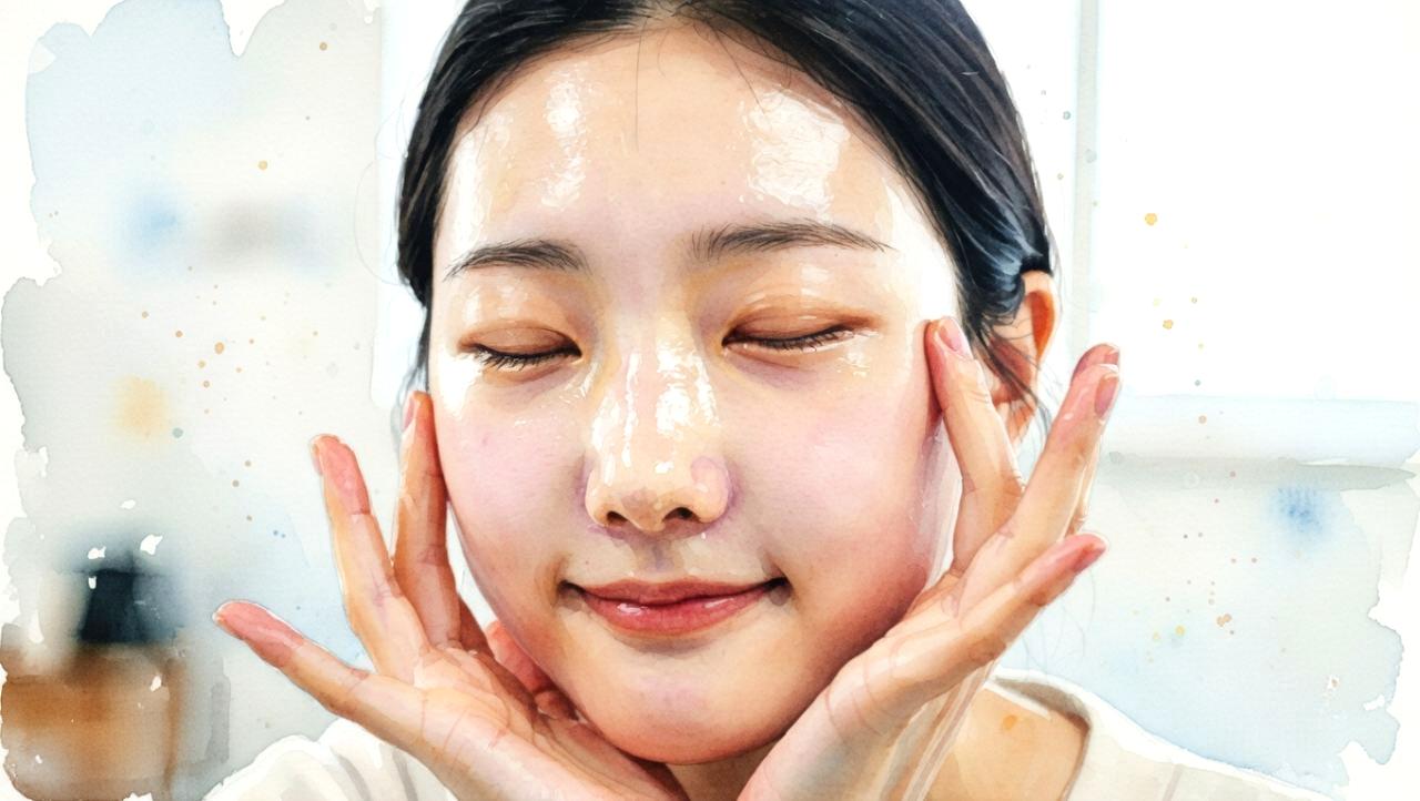 透明感のある肌を目指して日中ケアをする女性