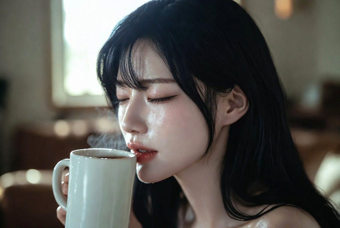 ドリンクを飲みながらスマホで美容情報をチェックし、習慣化しているイメージ画像