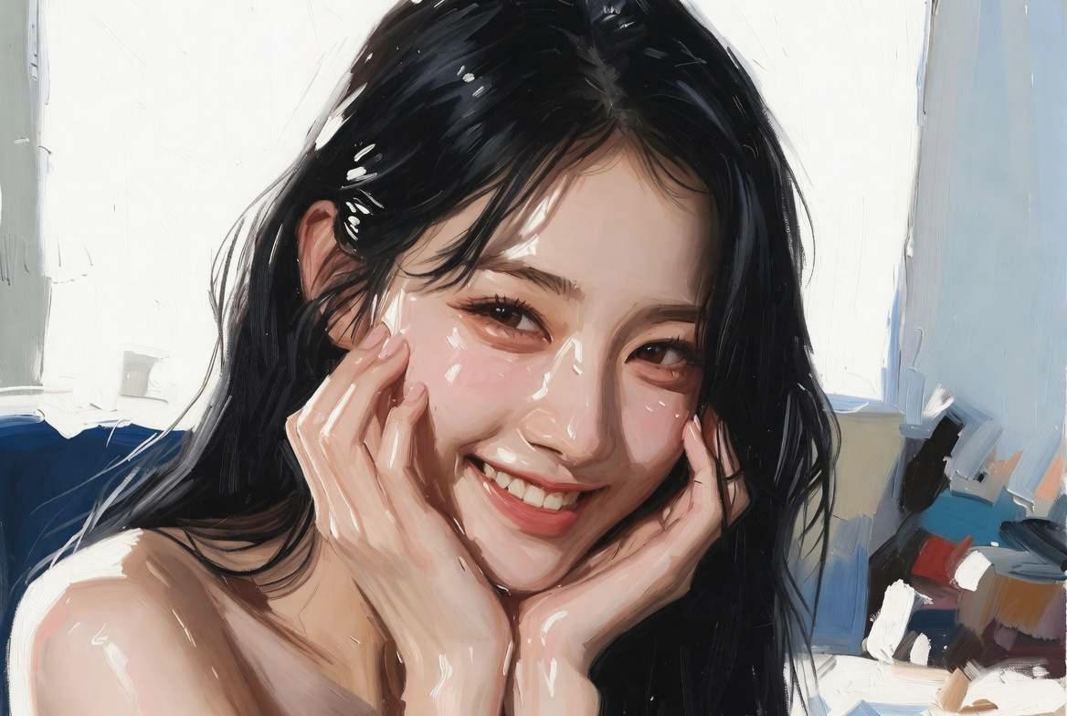 炭パック後に化粧水で保湿する女性のイラスト