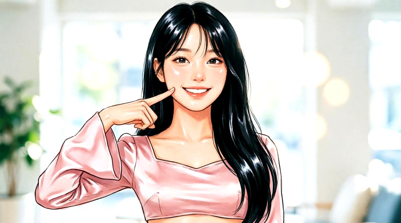 朝のスキンケアを終え満足そうな表情の女性の顔