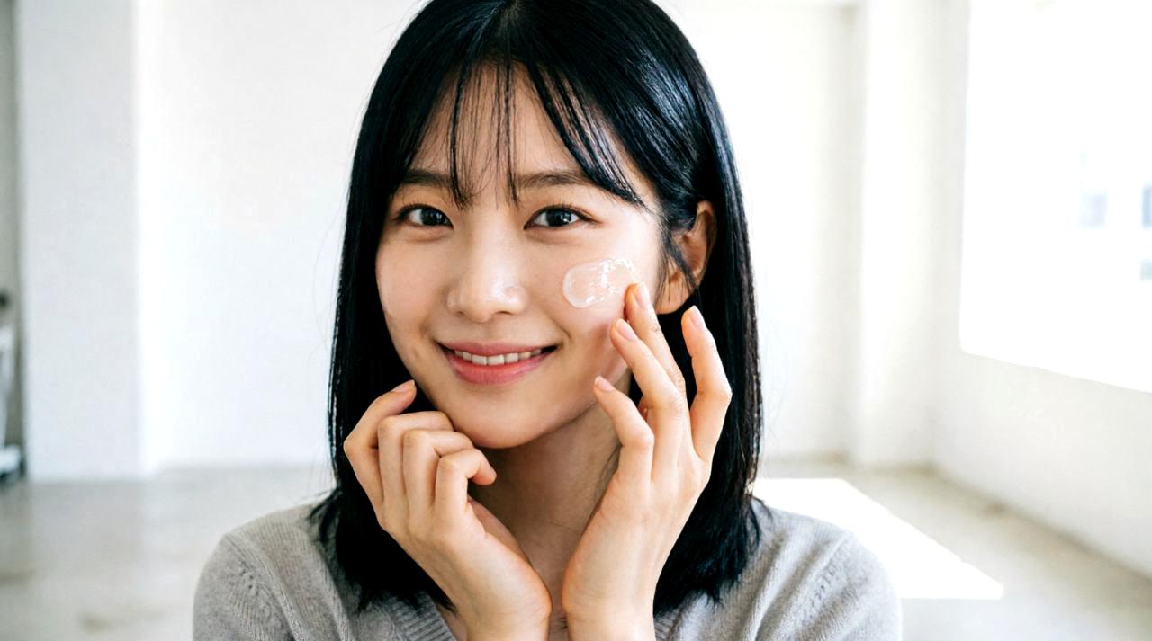 泡立てた洗顔フォームで優しく洗顔する女性の手元