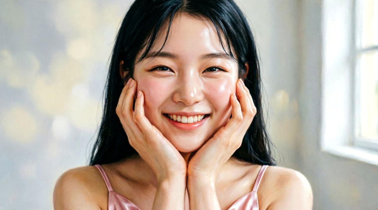 青空の下で日焼け止めを塗る女性の横顔