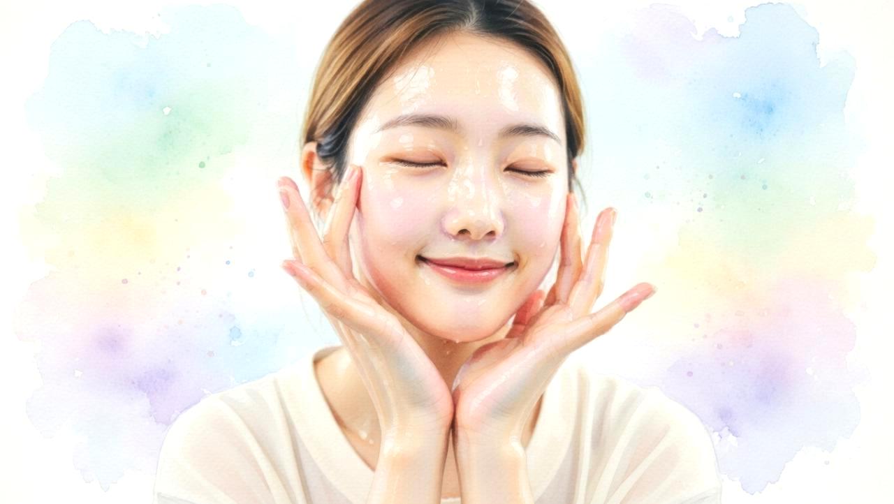 ぬるま湯で優しく手を洗い、タオルで押さえるように水気を取る女性の手の写真。